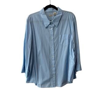 Izod Bracelet Sleeve Front Button Up Collared Stripe Shirt Blue White 2X Plus